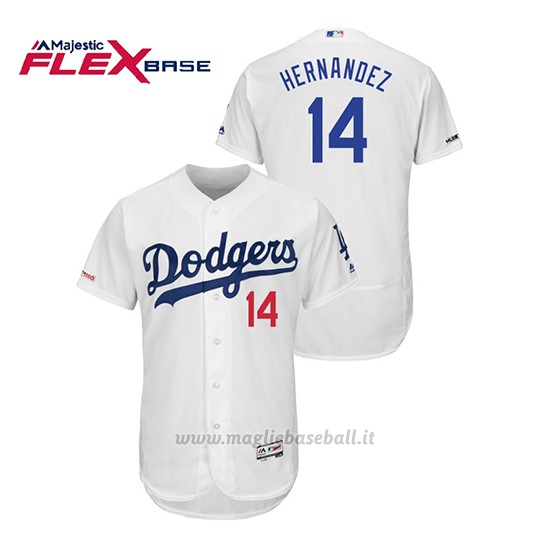 Maglia Baseball Uomo Los Angeles Dodgers Enrique Hernandez 150th Aniversario Patch Flex Base Bianco